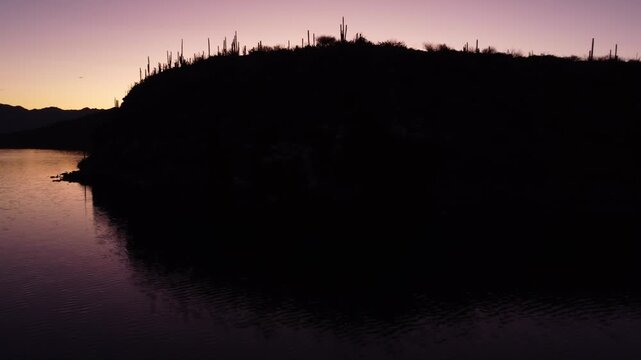 Silhouetted islands in morning 
