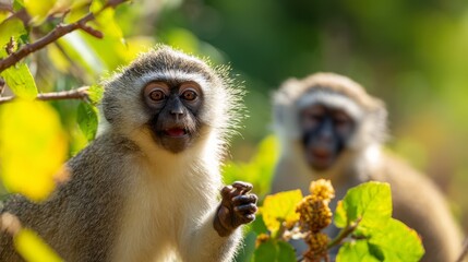 Fototapeta premium Playful Primates in a Bright Sunny Afternoon, Enjoying Nature's Beauty