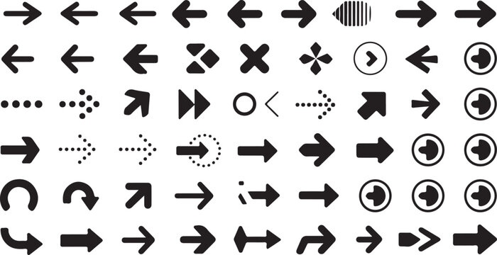 A diverse set of navigational arrows including left, right, refresh, delete, and target icons