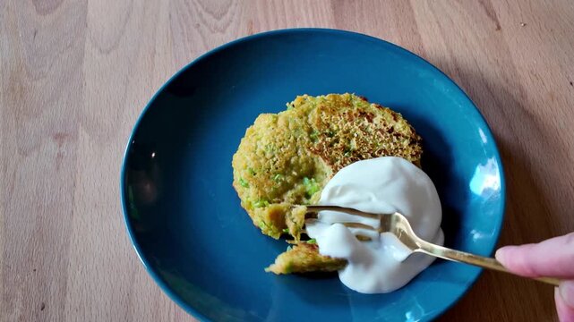 homemade red lentil patties with greek yoghurt