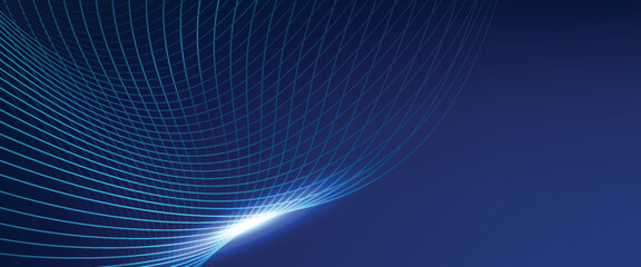 Naklejka premium Dynamic abstract blue wave lines on dark background.