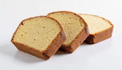Classic Yellow Sugar Pound Cake Slices Isolated on White Background