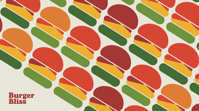 Vibrant burger pattern with colorful fast food icons and text