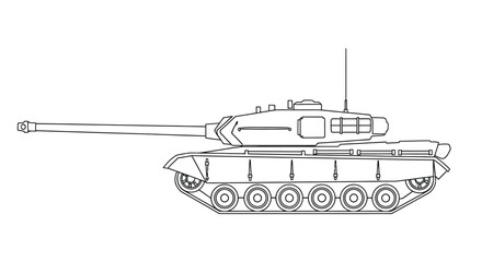 Line drawing of a soviet t 34 tank side view isolated on white background © Ziaul_Studio