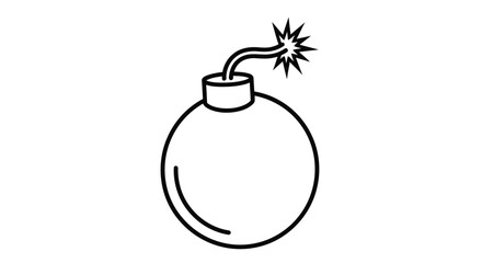Simple black and white line drawing of a cartoon bomb with a lit fuse