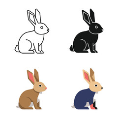 Fototapeta premium Four stylized rabbits in different color schemes sitting upright