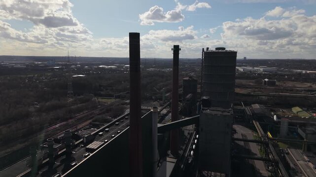 Industrial Steelworks Complex with Chimneys and Gas Holder in Germany, Ruhr Area