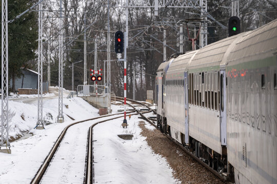 a train approaching a track crossing