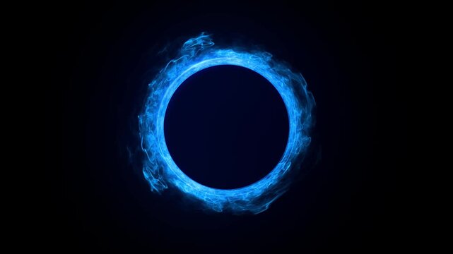 neon Blue electric wave lightning circle Energy portal ring high speed Glowing light round line