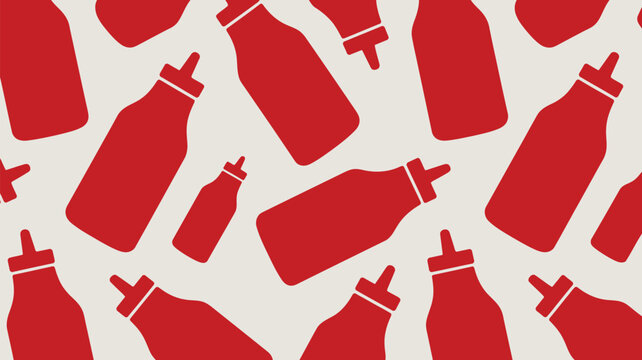 Red ketchup bottle pattern on white background