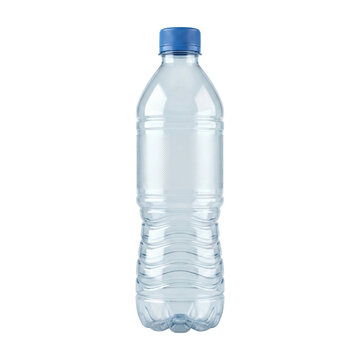 Clear plastic water bottle with blue cap mockup