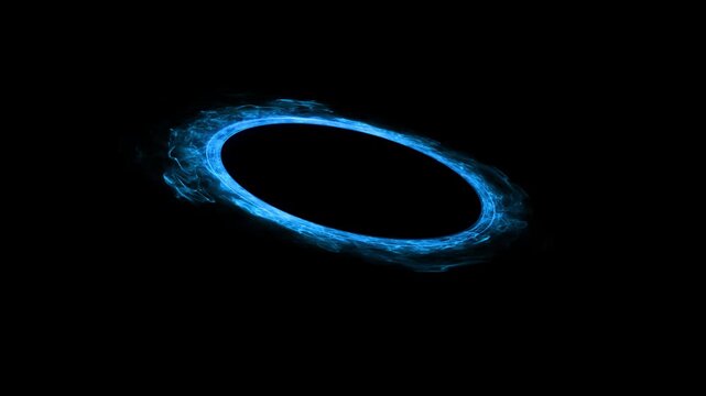 neon Blue electric wave lightning circle Energy portal ring high speed Glowing light round line