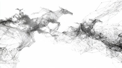 Obraz premium Abstract Wireframe Horses Galloping in Digital Network Stream