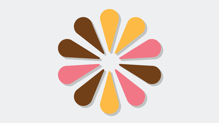 Vibrant flower graphic with brown, pink, and yellow petals on white