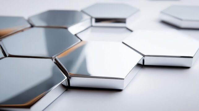 Interlocking Hexagonal Geometric Modules Reflecting Light in a Clean, Modern Arrangement