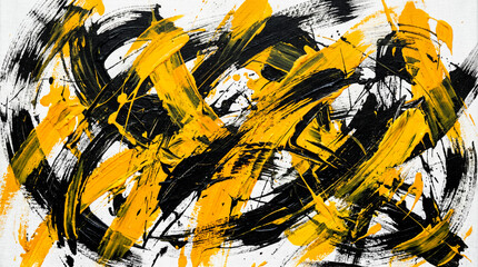 Abstract painting expressing dynamic motion with yellow and black brushstrokes