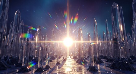Obraz premium Ethereal Crystal City with Prismatic Light Flare