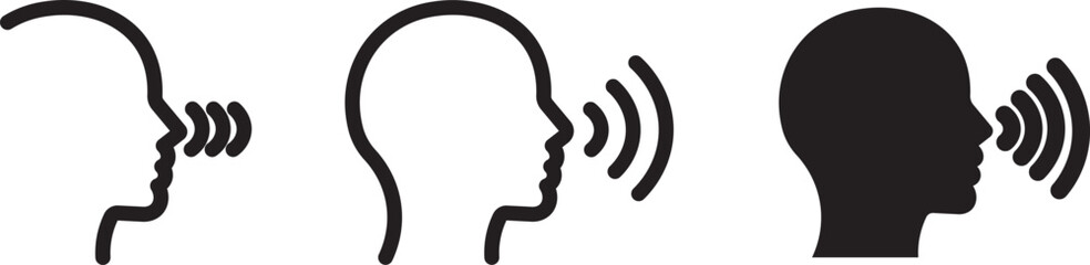 Speak symbol, voice icon linear and solid, Speaking icon set. Talk person sign or symbol