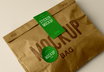 Bag with Two Sticker PSD Mockups