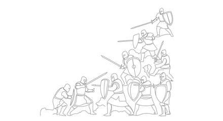 Medieval knights engaged in fierce combat a dynamic black and white illustration