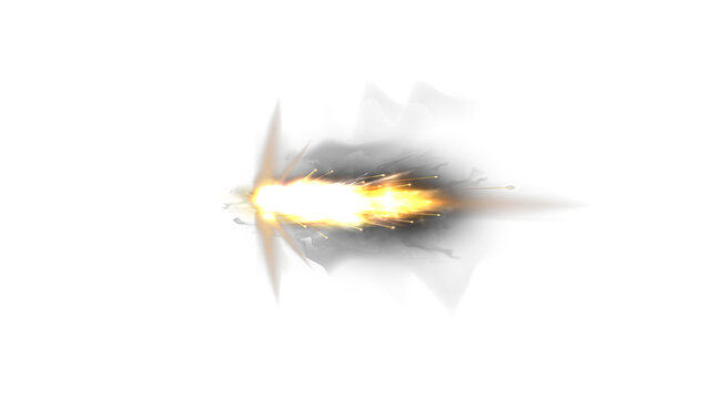Gun flash. Realistic muzzle flash and shotgun fire and smoke
