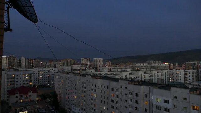 City view from the top floor of the building late at night. Ulan Bator, Mongolia.