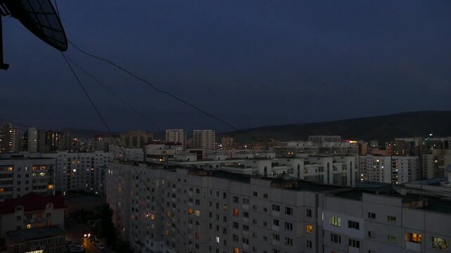 City view from the top floor of the building late at night. Ulan Bator, Mongolia.
