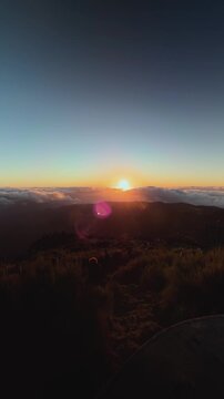 Golden hour mountain peaks at Pico do Arieiro, Madeira, cinematic sunrise, Vertical 4K