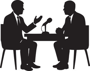 Obraz premium Businessmen Discussing at Table with Microphone white background