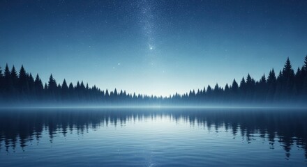 Fototapeta premium Starry Night Sky Over Serene Forest Lake Reflection