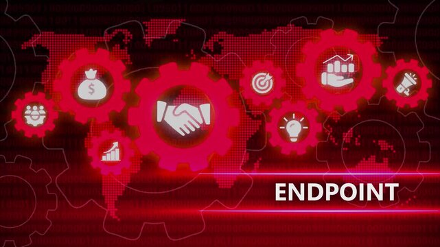 Global Network Endpoint Security Concept with Red Highlight and Icons