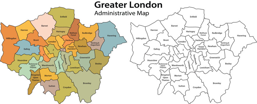 Greater london administrative map with colored and outlined boroughs on white background for navigation and planning purposes effectively