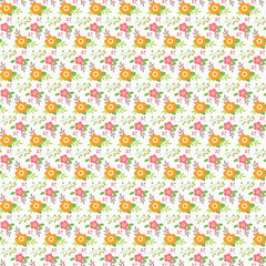 Fototapeta premium Seamless floral pattern with orange and pink flowers on white background
