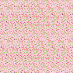 Floral seamless pattern with pink flowers and green leaves on pastel background