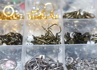 Many different things for making jewellery handmade box collection metal components	