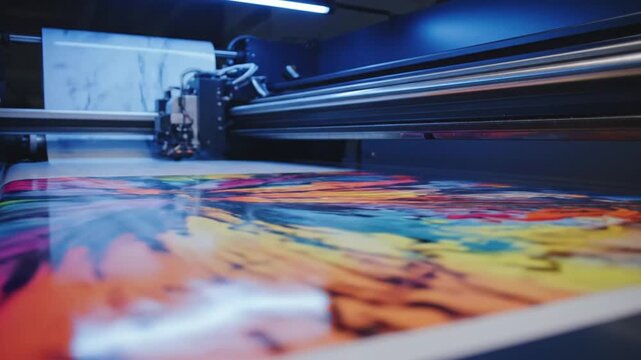 Vibrant Color Printing in Progress on an Industrial Printer.