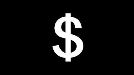 Obraz premium A large, white dollar sign dominates a solid black background. Simple, bold, and easily recognizable