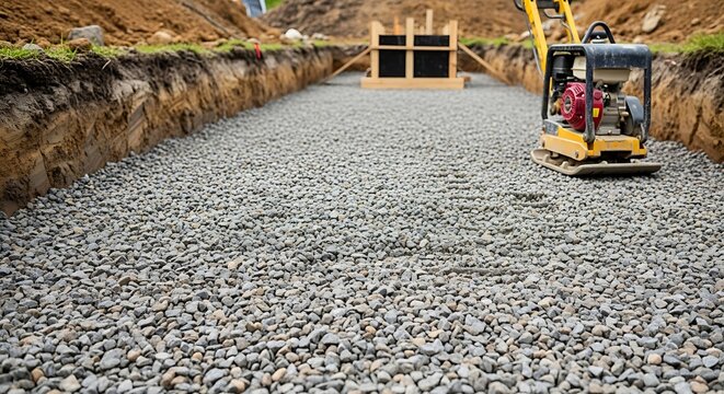Preparing a Construction Site with Gravel and Compaction Equipment Ready