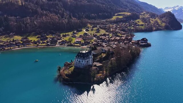 Turquoise Waters of Lake Brienz with Famous Pier Location, Switzerland.