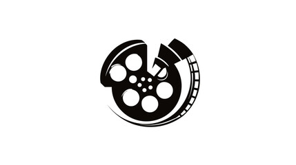Fototapeta premium A black and white film reel icon. It has a modern design and a sleek, minimalist appearance