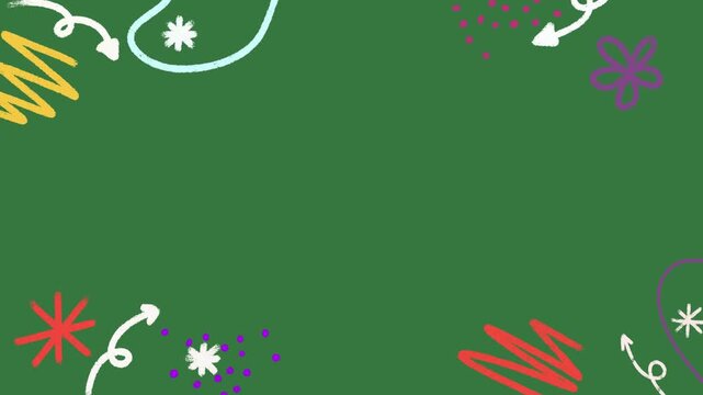 Hand-Drawn Arrows Flowers and Starburst Doodles video | Abstract Hand-Drawn Fun Scribble Shapes 2d animation | Playful Color Sketch Element animation on green screen