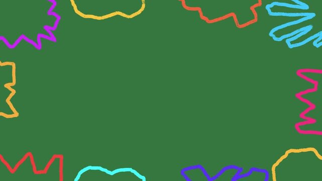 Hand-Drawn Jagged Colorful Border Frames video | Abstract Hand-Drawn Wavy Line Shapes 2d animation | Playful Crayon Scribble Frame animation on green screen