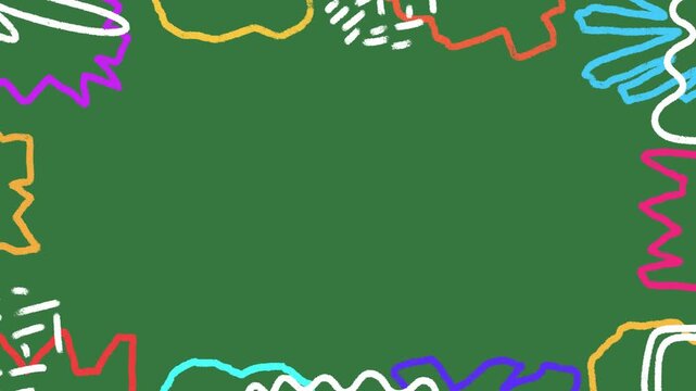 Hand-Drawn Jagged Colorful Border Frames video | Abstract Hand-Drawn Wavy Line Shapes 2d animation | Playful Crayon Scribble Frame animation on green screen