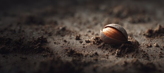 Single Seed Resting on Soil in Minimalist Studio Scene