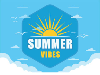 Summer vibes design with sun and clouds, perfect for holiday greetings and promotions © Pritam