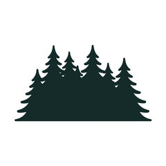 Obraz premium Pine trees forest silhouette vector, outdoor nature landscape illustration