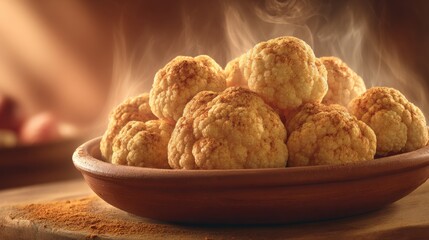 Steamed Cauliflower Florets Dusted With Spices Served in a Clay Bowl