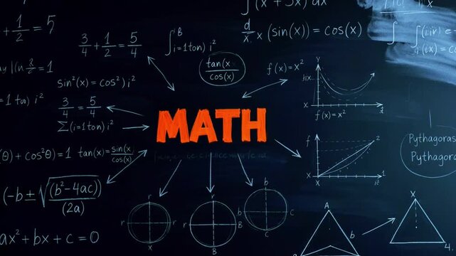 A person is standing in front of a chalkboard filled with mathematical equations and formulas.