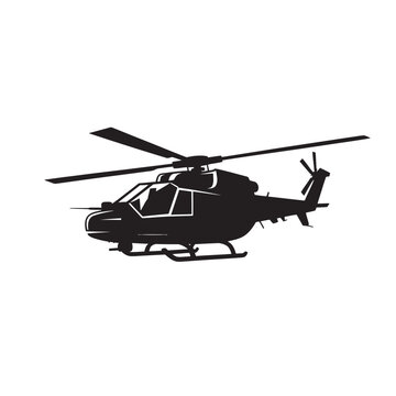 Aggressive black silhouette of combat helicopter flying in air