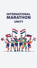 Obraz premium Depicting Global Marathon Runners Celebrating Unity And International Fraternity In Graphic Style